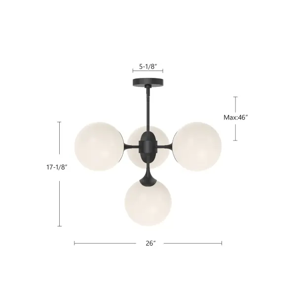 Nouveau 26-Inch Chandelier in Matte Black with Opal Glass - Image 11