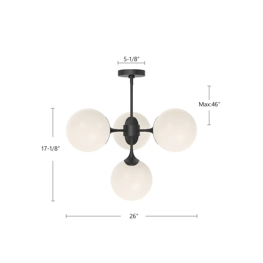 Nouveau 26-Inch Chandelier in Matte Black with Opal Glass - Image 11