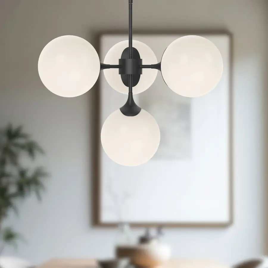 Nouveau 26-Inch Chandelier in Matte Black with Opal Glass - Image 3
