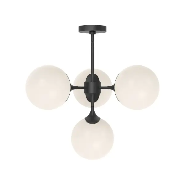 Nouveau 26-Inch Chandelier in Matte Black with Opal Glass - Image 6