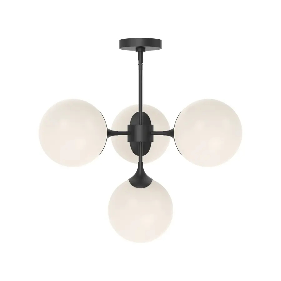 Nouveau 26-Inch Chandelier in Matte Black with Opal Glass - Image 6