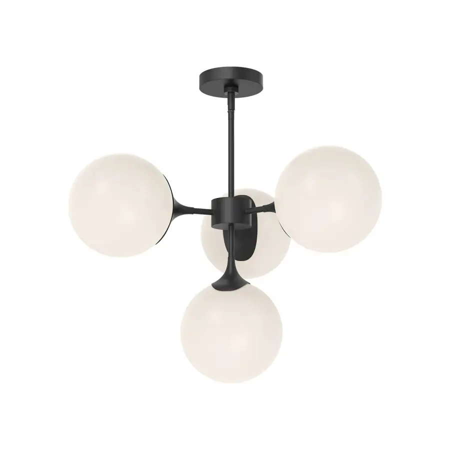 Nouveau 26-Inch Chandelier in Matte Black with Opal Glass - Image 7