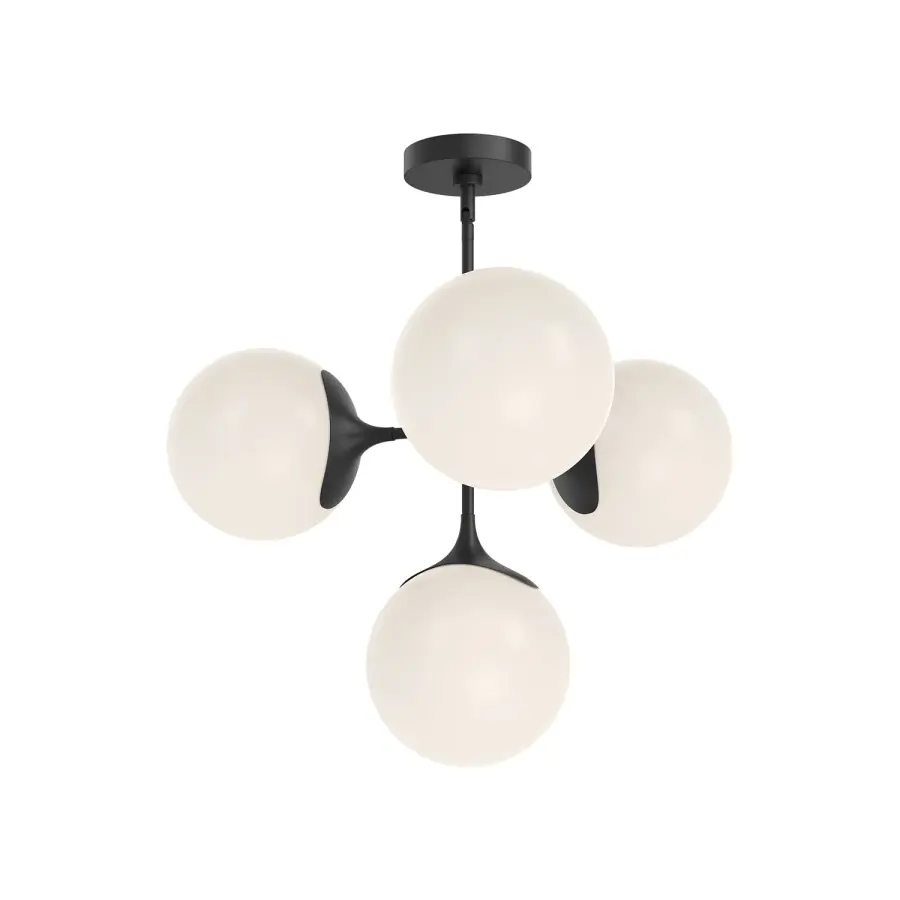 Nouveau 26-Inch Chandelier in Matte Black with Opal Glass - Image 8