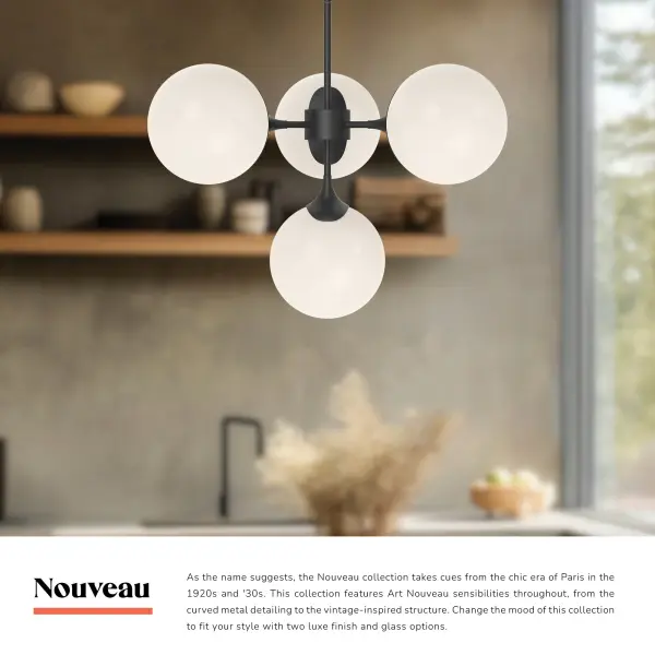 Nouveau 26-Inch Chandelier in Matte Black with Opal Glass - Image 10