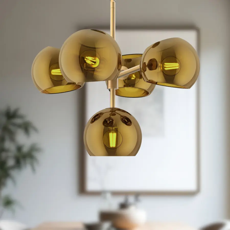 Willow 18-Inch Chandelier in Brushed Gold with Copper Glass - Image 3