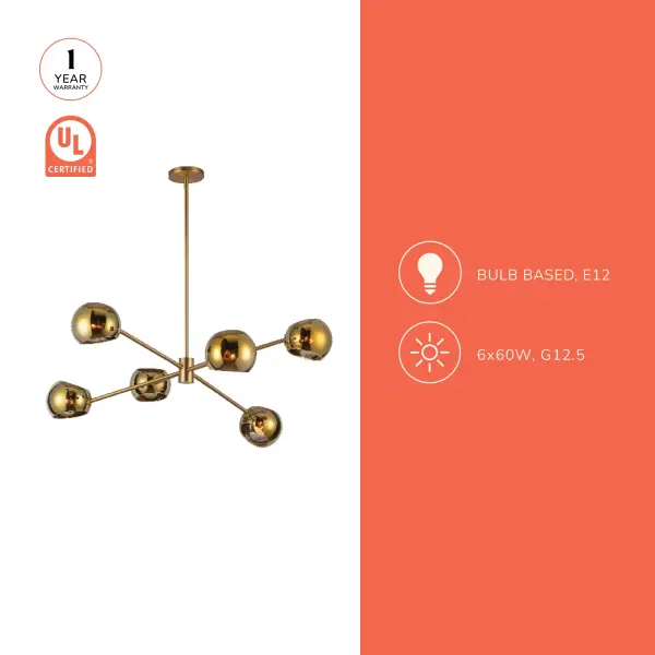 Willow 37-Inch Chandelier in Brushed Gold with Copper Glass - Image 25