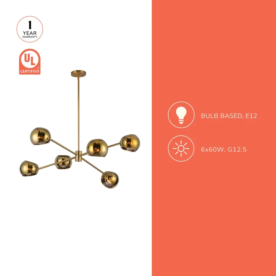 Willow 37-Inch Chandelier in Brushed Gold with Copper Glass - Image 25