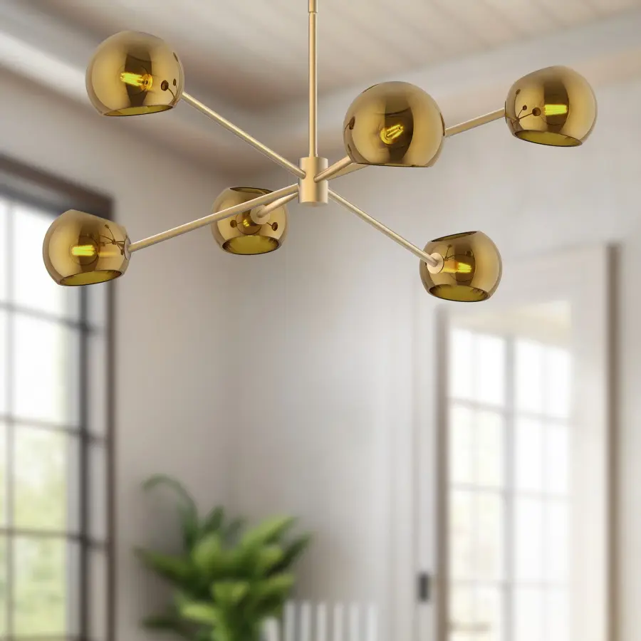 Willow 37-Inch Chandelier in Brushed Gold with Copper Glass - Image 6