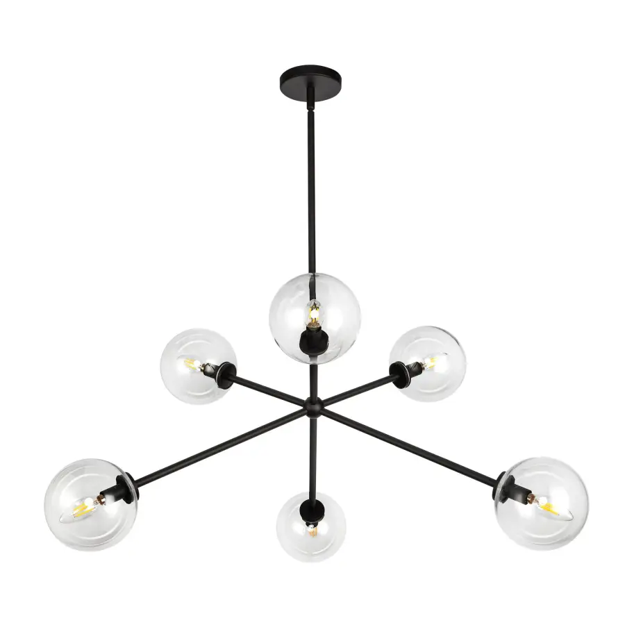 Cassia 40-Inch Chandelier in Matte Black with Clear Glass - Image 12