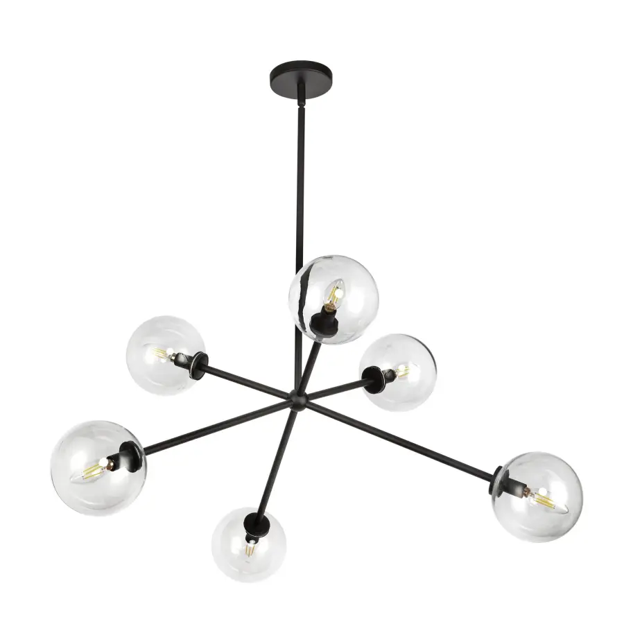 Cassia 40-Inch Chandelier in Matte Black with Clear Glass - Image 14