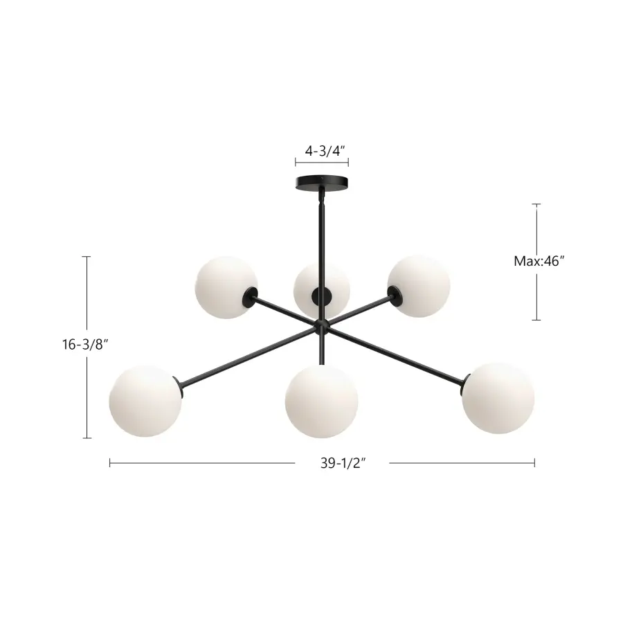Cassia 40-Inch Chandelier in Matte Black with Clear Glass - Image 23