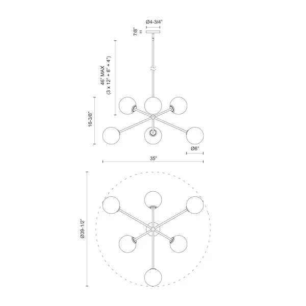 Cassia 40-Inch Chandelier in Matte Black with Clear Glass - Image 24