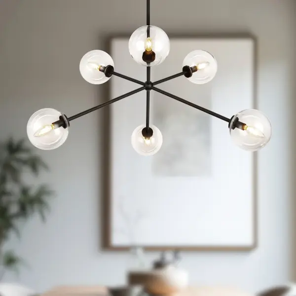Cassia 40-Inch Chandelier in Matte Black with Clear Glass - Image 6