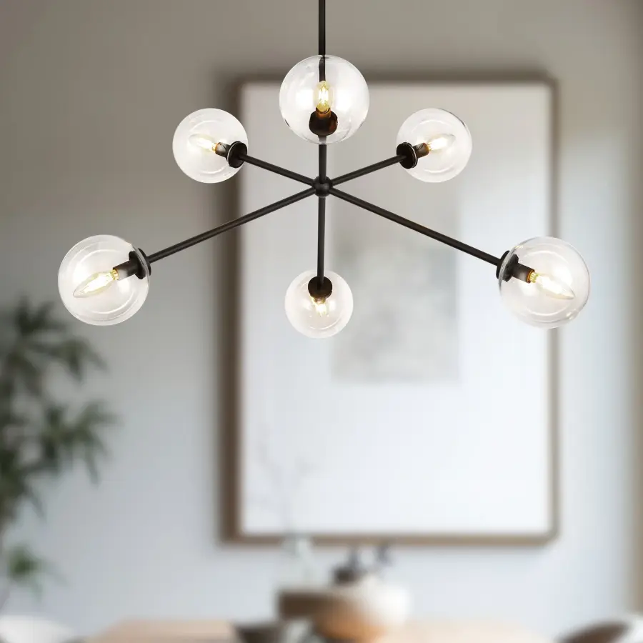 Cassia 40-Inch Chandelier in Matte Black with Clear Glass - Image 6