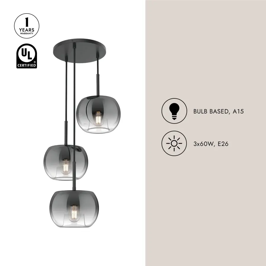 Samar 14-Inch Chandelier in Matte Black with Smoke Glass - Image 11