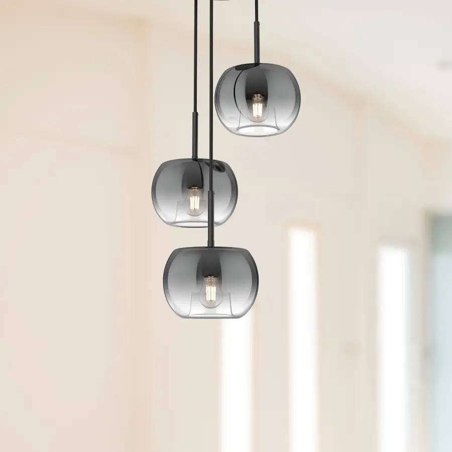 Samar 14-Inch Chandelier in Matte Black with Smoke Glass - Image 6