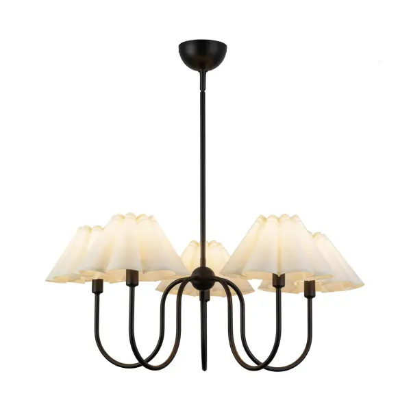 Rosemary 31-Inch Chandelier in Brushed Gold with Folded White Shades - Image 1