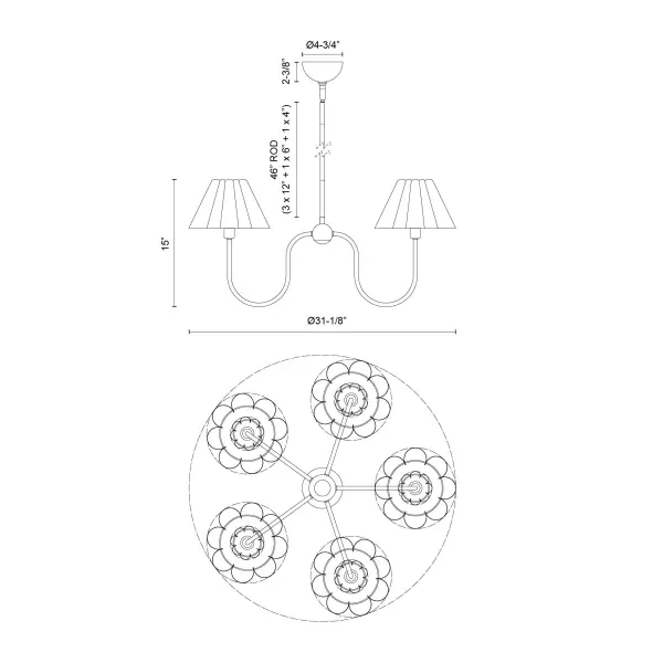 Rosemary 31-Inch Chandelier in Brushed Gold with Folded White Shades - Image 12