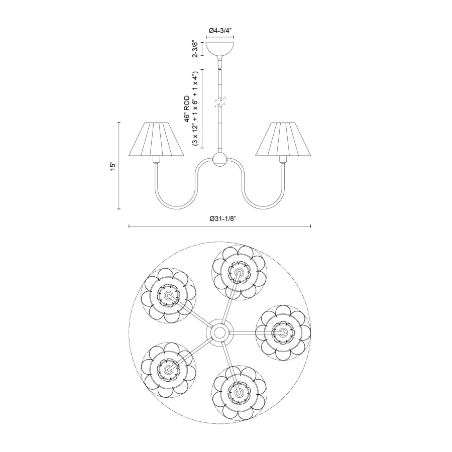 Rosemary 31-Inch Chandelier in Brushed Gold with Folded White Shades - Image 12