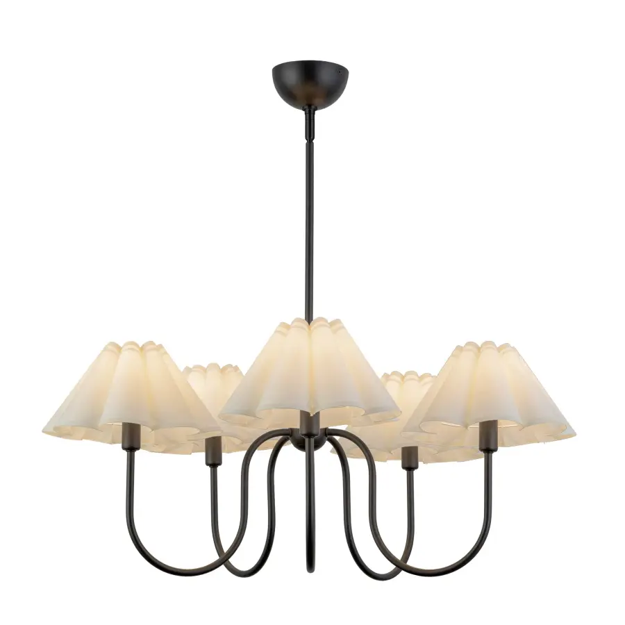Rosemary 31-Inch Chandelier in Brushed Gold with Folded White Shades - Image 3