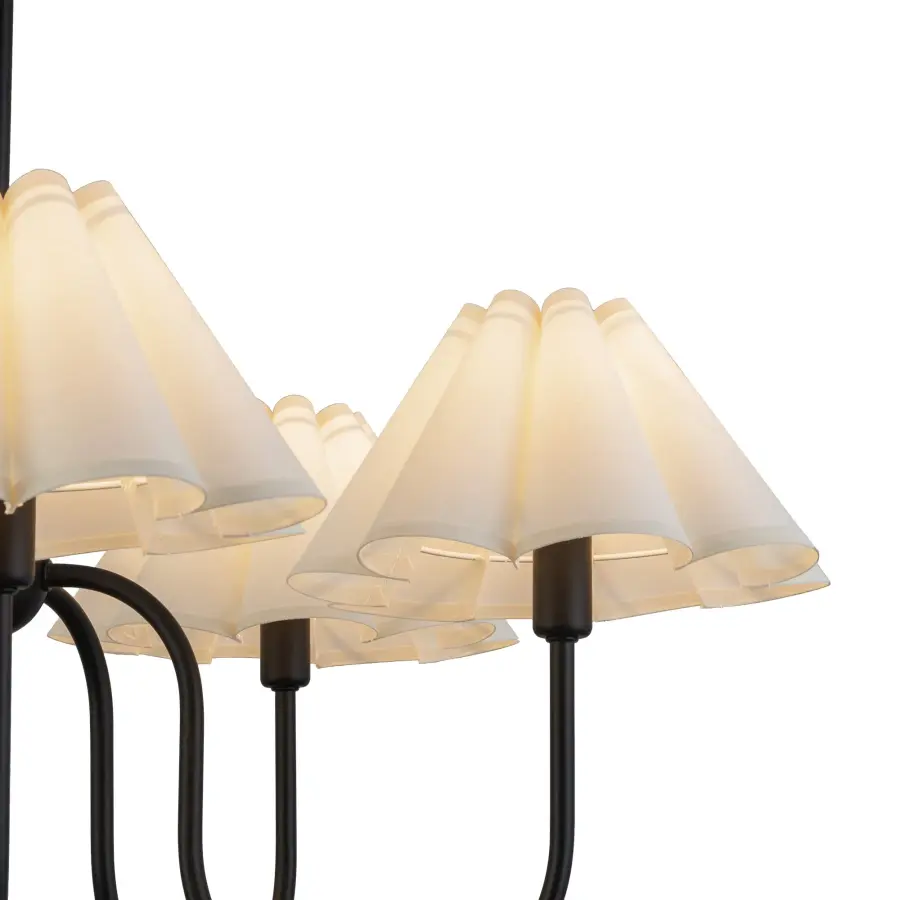 Rosemary 31-Inch Chandelier in Brushed Gold with Folded White Shades - Image 4