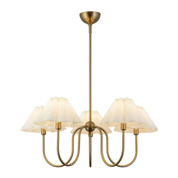Rosemary 31-Inch Chandelier in Brushed Gold with Folded White Shades - Image 7