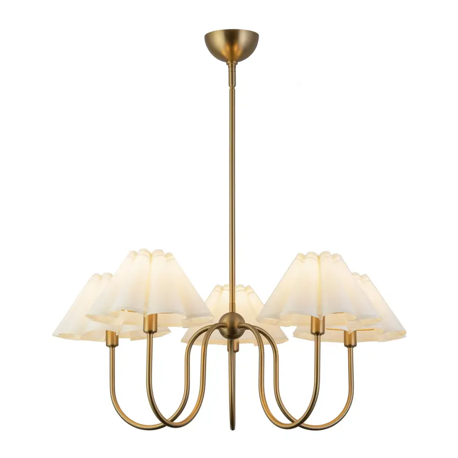 Rosemary 31-Inch Chandelier in Brushed Gold with Folded White Shades - Image 7