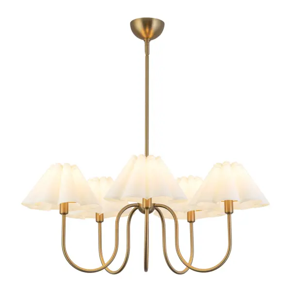 Rosemary 31-Inch Chandelier in Brushed Gold with Folded White Shades - Image 8