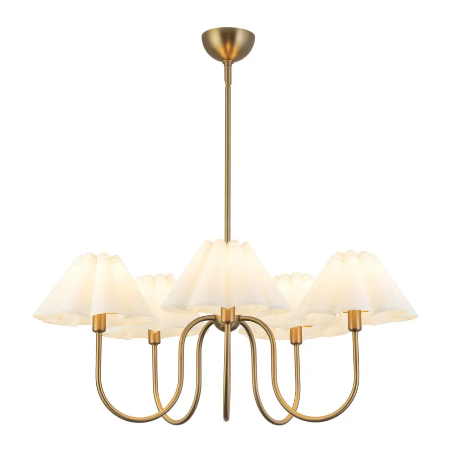 Rosemary 31-Inch Chandelier in Brushed Gold with Folded White Shades - Image 8