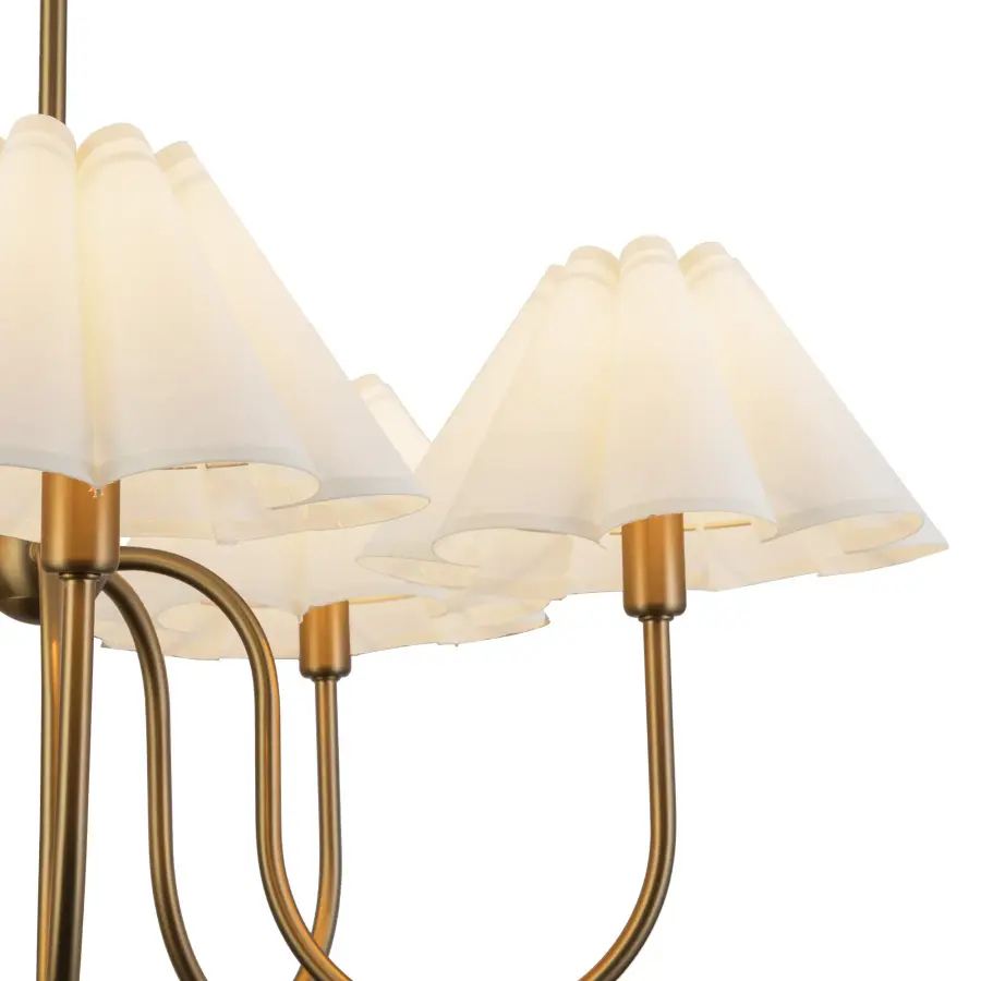 Rosemary 31-Inch Chandelier in Brushed Gold with Folded White Shades - Image 9