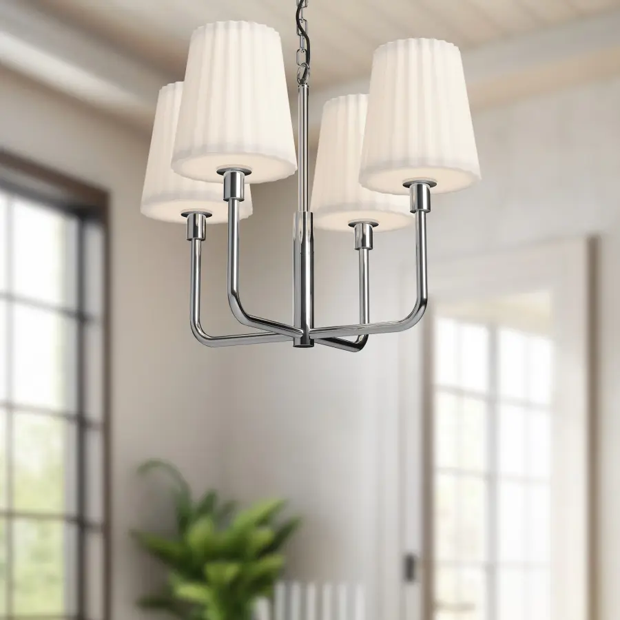 Plisse 23-Inch Chandelier in Matte Black with Opal Glass - Image 17