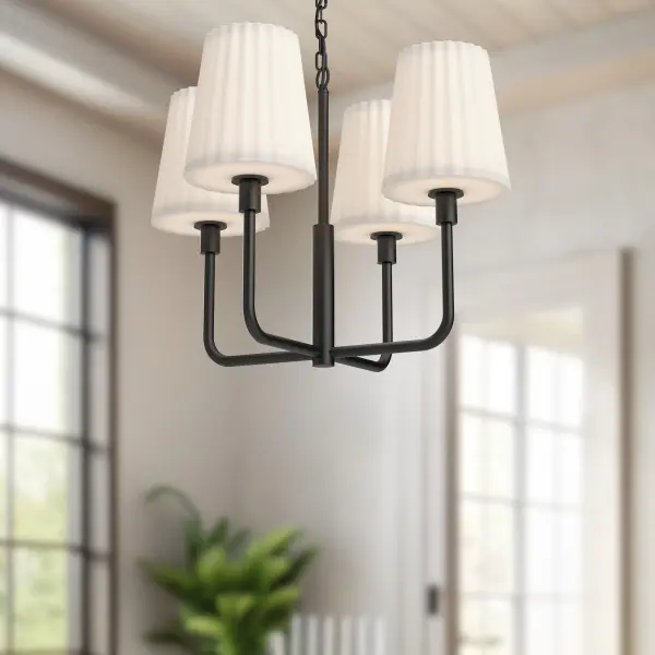 Plisse 23-Inch Chandelier in Matte Black with Opal Glass - Image 18