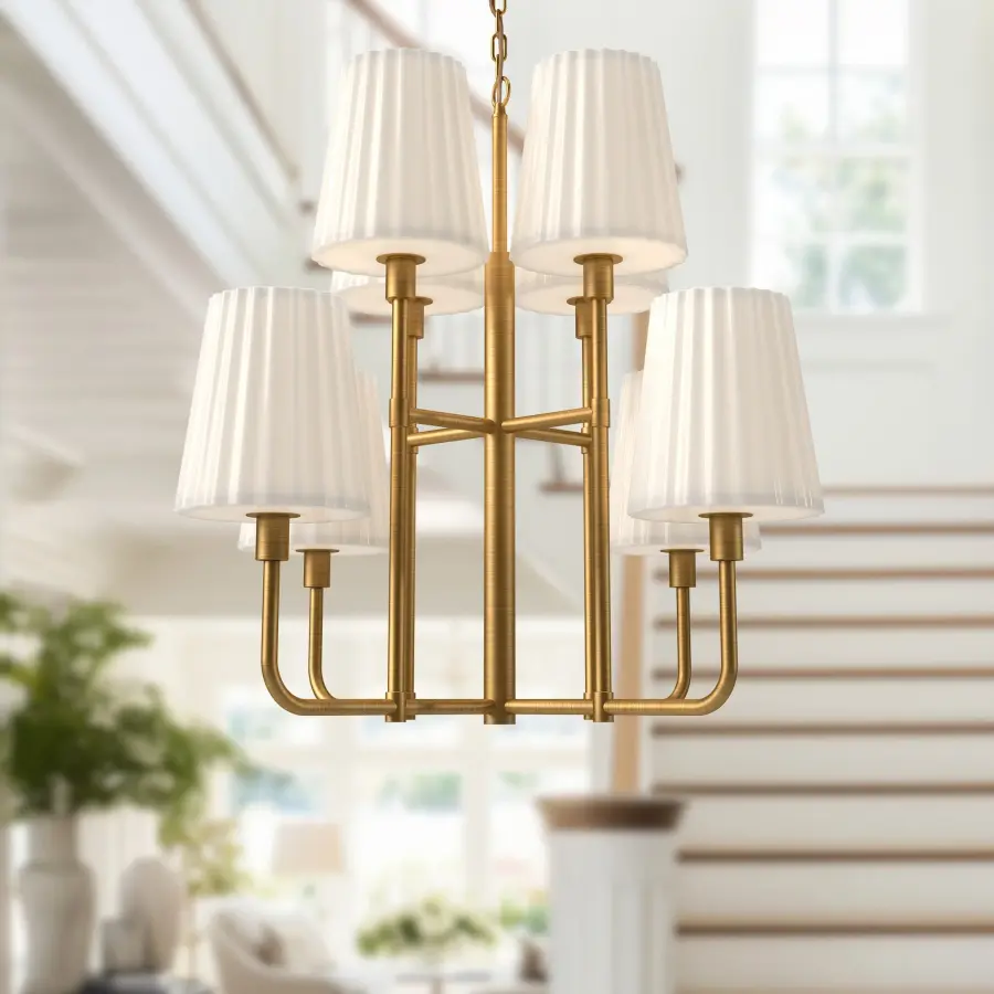 Plisse 30-Inch Chandelier in Chrome with Opal Glass - Image 16