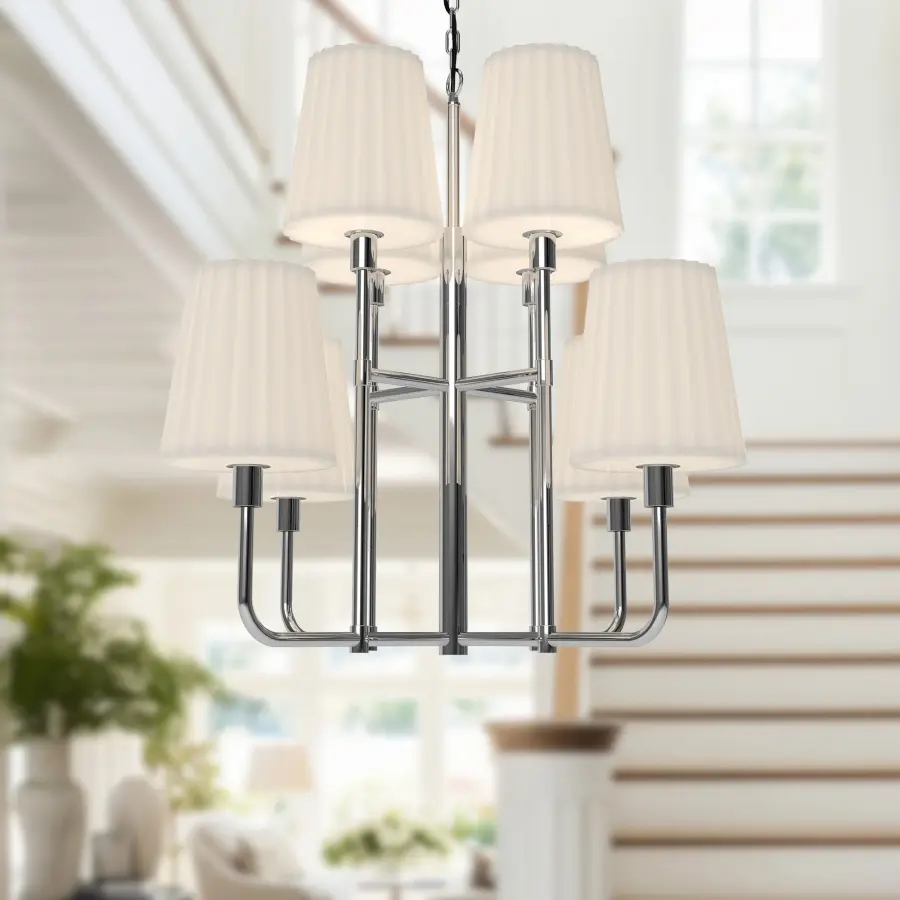 Plisse 30-Inch Chandelier in Chrome with Opal Glass - Image 17