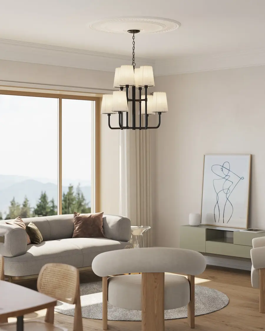 Plisse 30-Inch Chandelier in Chrome with Opal Glass - Image 18