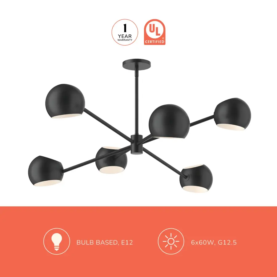 Willow 37-Inch Chandelier in Matte Black - Image 3