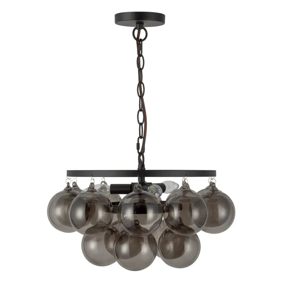 Faye 18-Inch Chandelier in Matte Black with Smoked Glass - Image 5