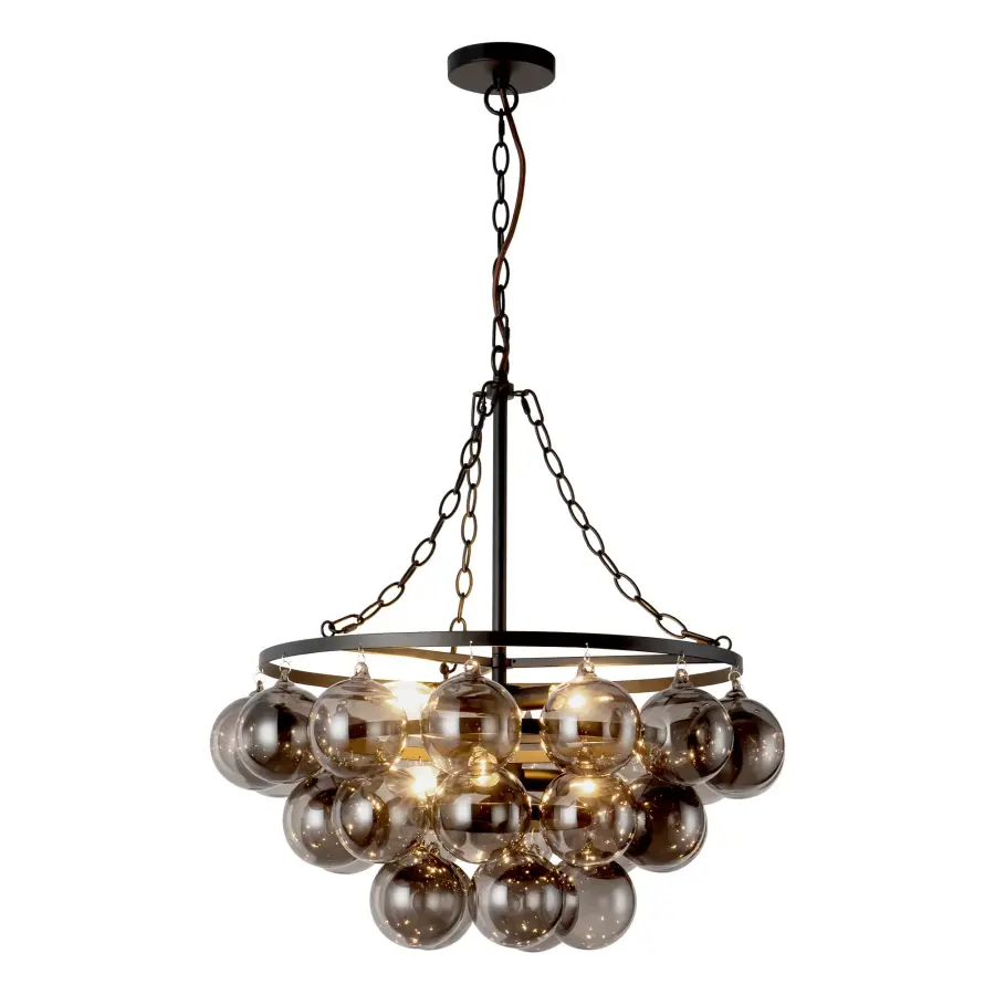 Faye 24-Inch Chandelier in Matte Black with Smoked Glass - Image 1