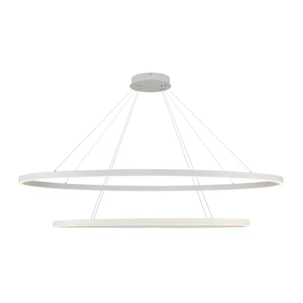 The Ovale 53-inch chandelier combines modern elegance with practical LED efficiency. Its captivating oval shape and two-tier design create dramatic visual impact while the brushed gold finish adds warmth and sophistication to any space.