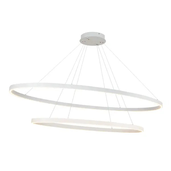 The Ovale 53-inch chandelier combines modern elegance with practical LED efficiency. Its captivating oval shape and two-tier design create dramatic visual impact while the brushed gold finish adds warmth and sophistication to any space. - alternate view