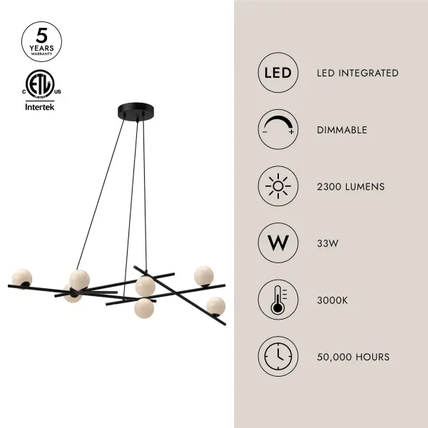 Amara 54-Inch Chandelier in Matte Black with Gold Opal Glass - Image 12
