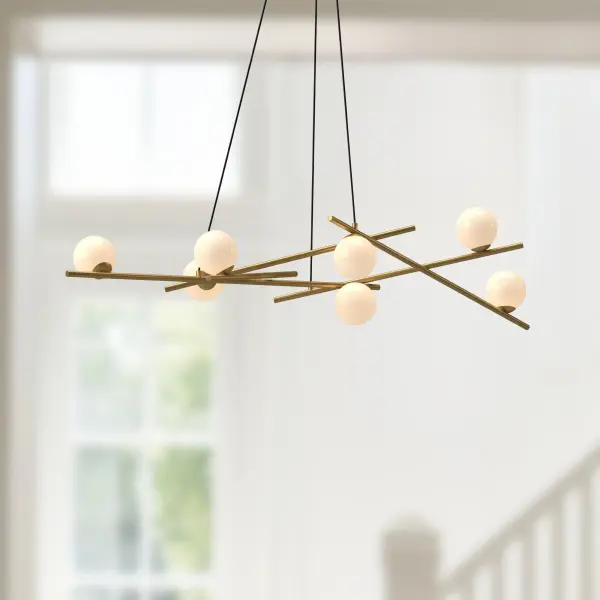 Amara 54-Inch Chandelier in Matte Black with Gold Opal Glass - Image 4