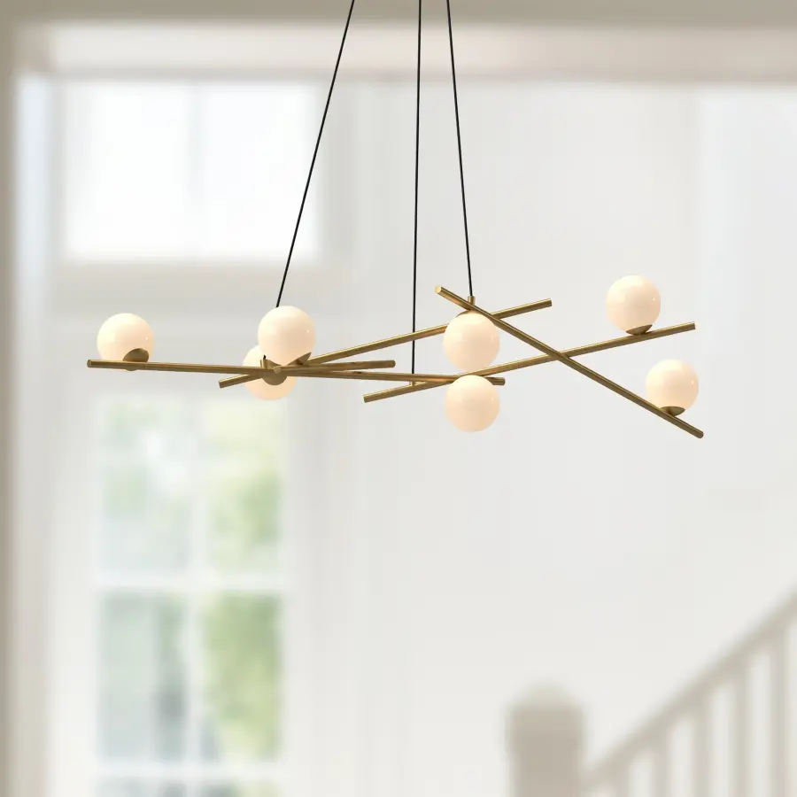 Amara 54-Inch Chandelier in Matte Black with Gold Opal Glass - Image 4