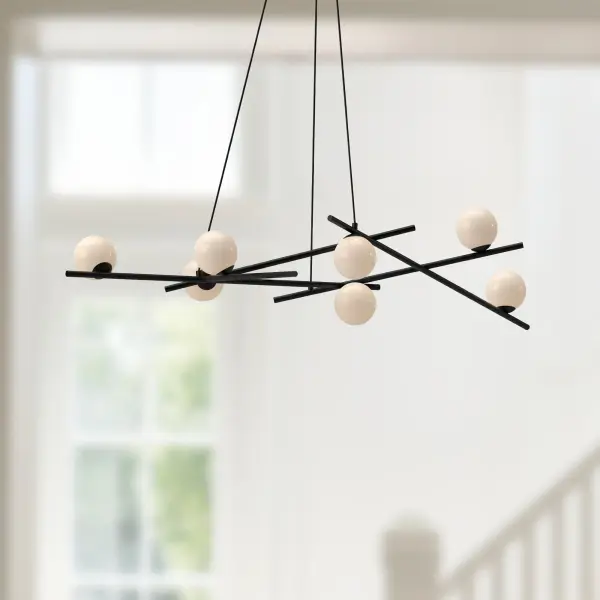 Amara 54-Inch Chandelier in Matte Black with Gold Opal Glass - Image 5