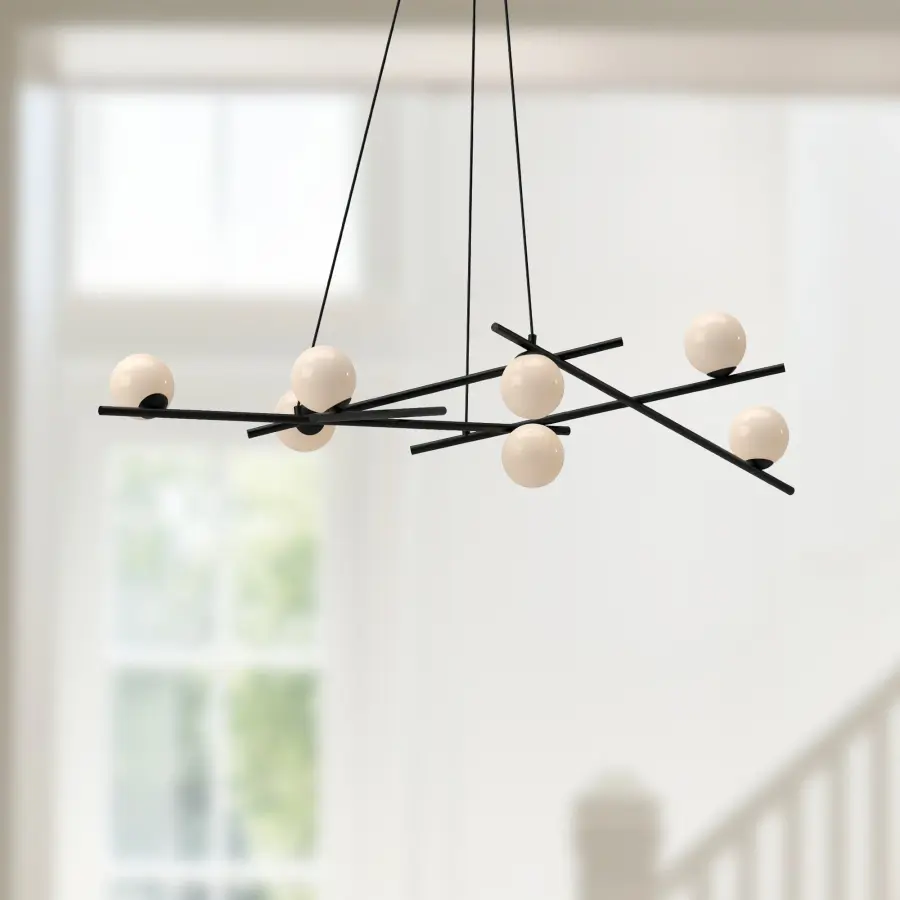 Amara 54-Inch Chandelier in Matte Black with Gold Opal Glass - Image 5