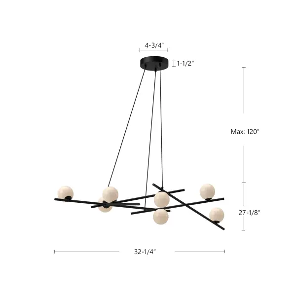 Amara 54-Inch Chandelier in Matte Black with Gold Opal Glass - Image 9