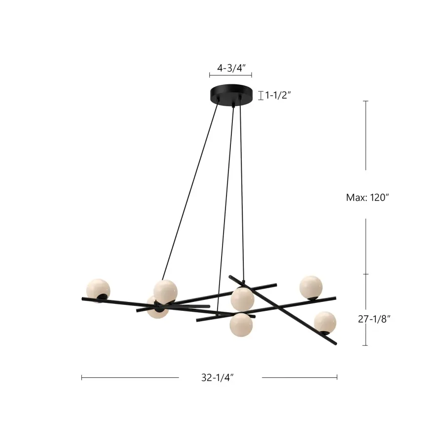 Amara 54-Inch Chandelier in Matte Black with Gold Opal Glass - Image 9