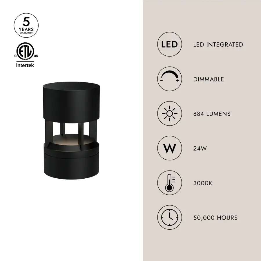 Novato 10" Exterior Bollard in Matte Black - Image 3
