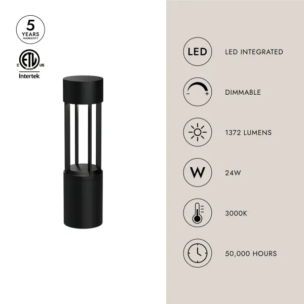 Knox 24" Exterior Bollard in Matte Black - Image 3