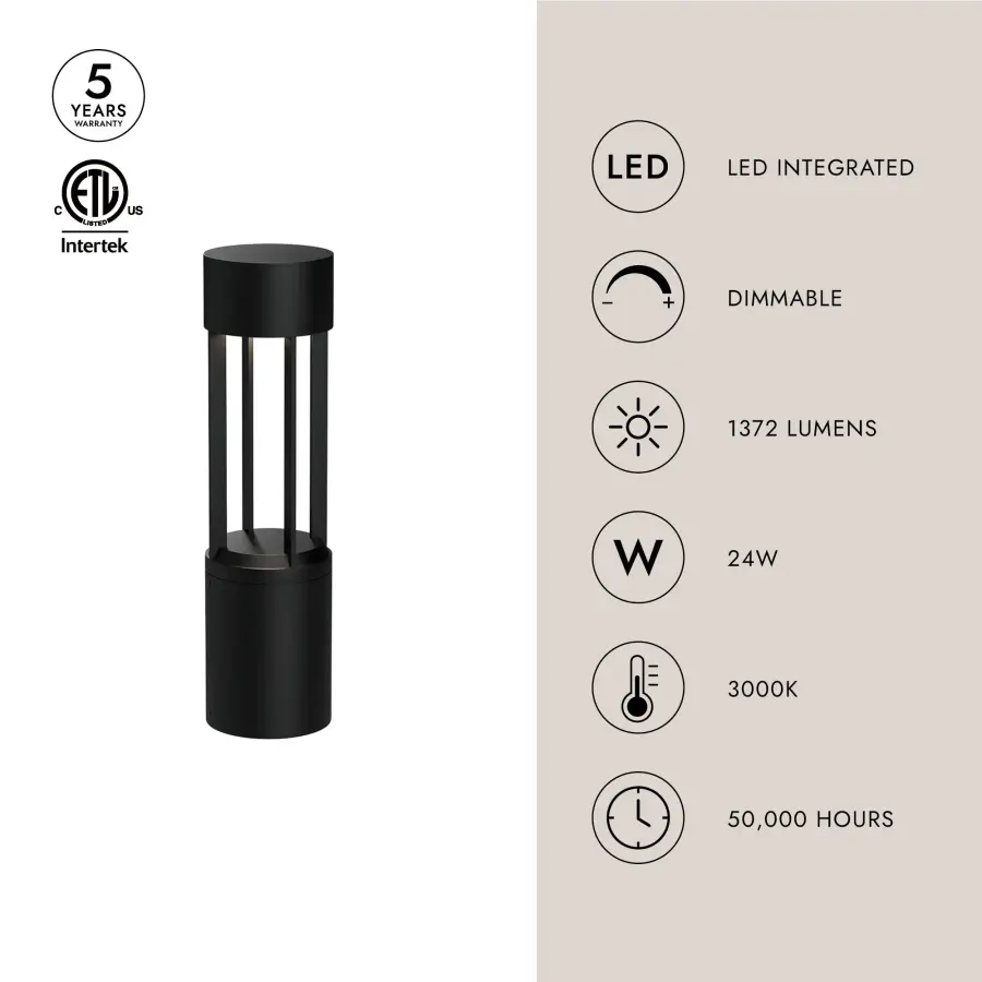 Knox 24" Exterior Bollard in Matte Black - Image 3